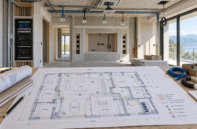 Tlocrt prostora s planom audio/video instalacije prije završnih radova