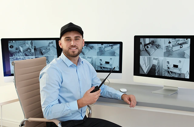 Operater prati videonadzor na više monitora – sustav tehničke zaštite