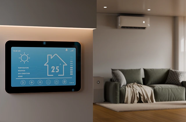 Zidni dodirni panel s prikazom temperature – raspored grijanja i režim odsutnosti